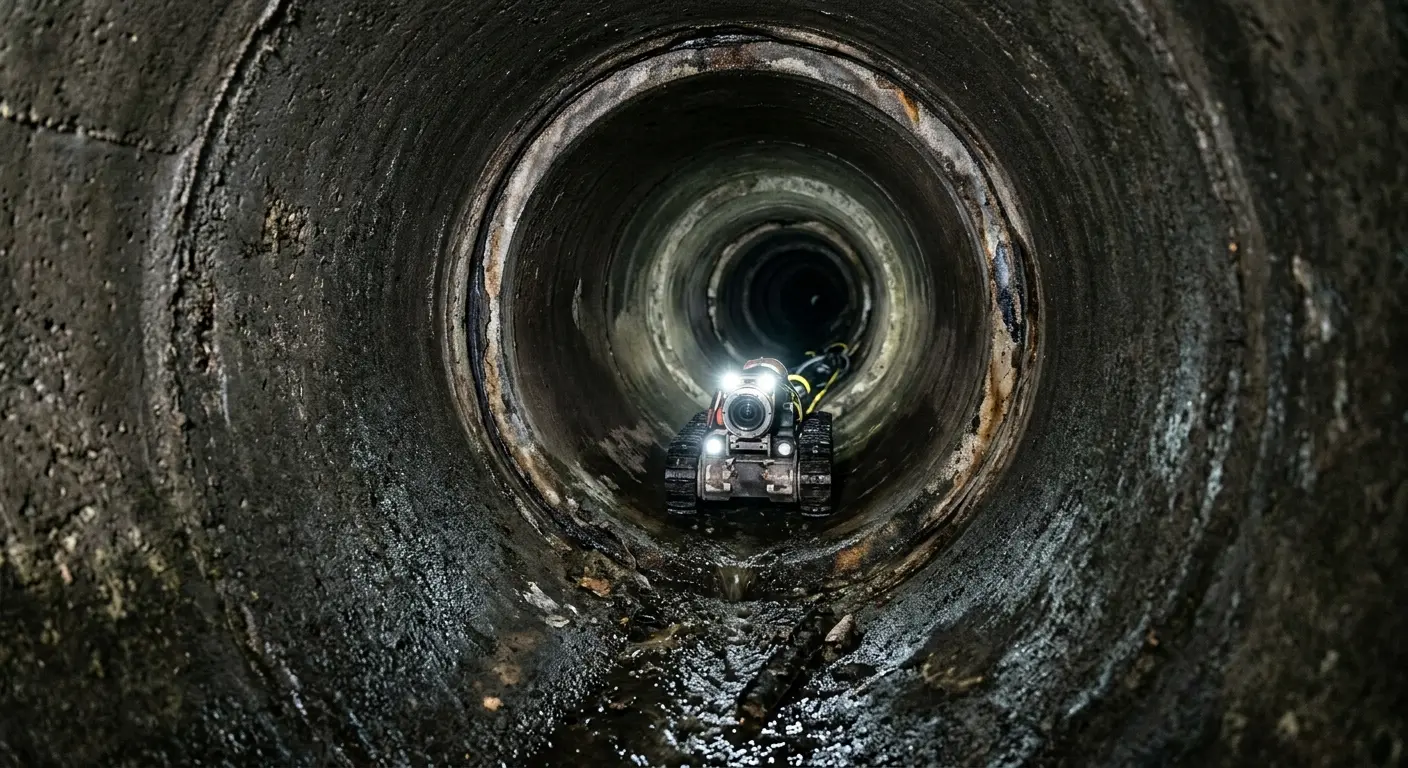 Robotic sewer camera inspecting pipe interior for Sewer Line Repair in Harwinton